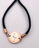 Bracciali danza con incisione – Gioielli minimal in cordino nero e acciaio oro per ballerine