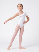 Body Danza Classica Bianco Bambina Monospalla con Volant Sbieco