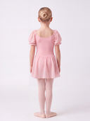 Body Danza Classica Rosa Bambina con Maniche a Sbuffo e Gonnellino in Voile