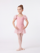 Body Danza Classica Rosa Bambina con Maniche a Sbuffo e Gonnellino in Voile