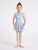 Body Danza Classica Celeste Bambina con Volant, Fiocchetto e Gonnellino