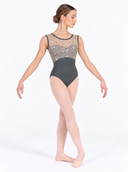 Body Danza Classica Donna Grigio Scuro con Pizzo Floreale e Scollo Schiena | Abbigliamento Danza