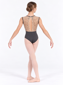 Body Danza Classica Donna Grigio Scuro con Pizzo Floreale e Scollo Schiena | Abbigliamento Danza