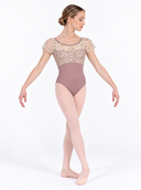 Body Danza Classica Donna Malva con Pizzo Floreale e Maniche Corte | Abbigliamento Danza
