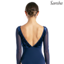 Body Danza Classica Maniche Lunghe in Velluto Blu Notte Sansha